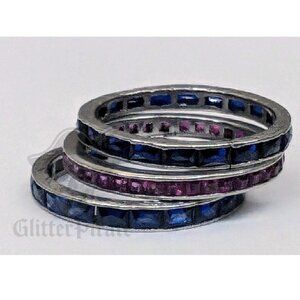 The Royal Trio: Art Deco Platinum, Ruby & Sapphire Eternity Stack